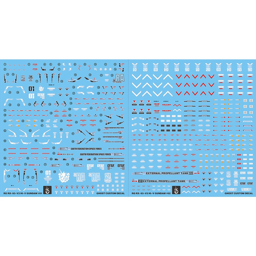YAN GHOST RG RX-93-V2 HI NU Hi-v Fluorescence Water Slide Decals
