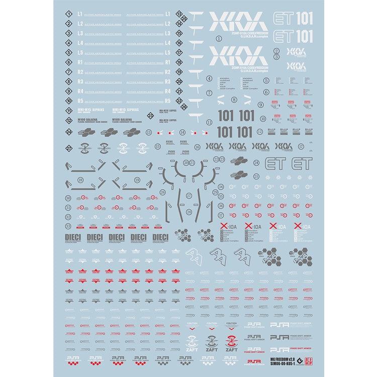 EVO Water Slide Decals For MG 1/100 ZGMF-X10A Freedom 2.0 Fluorescence