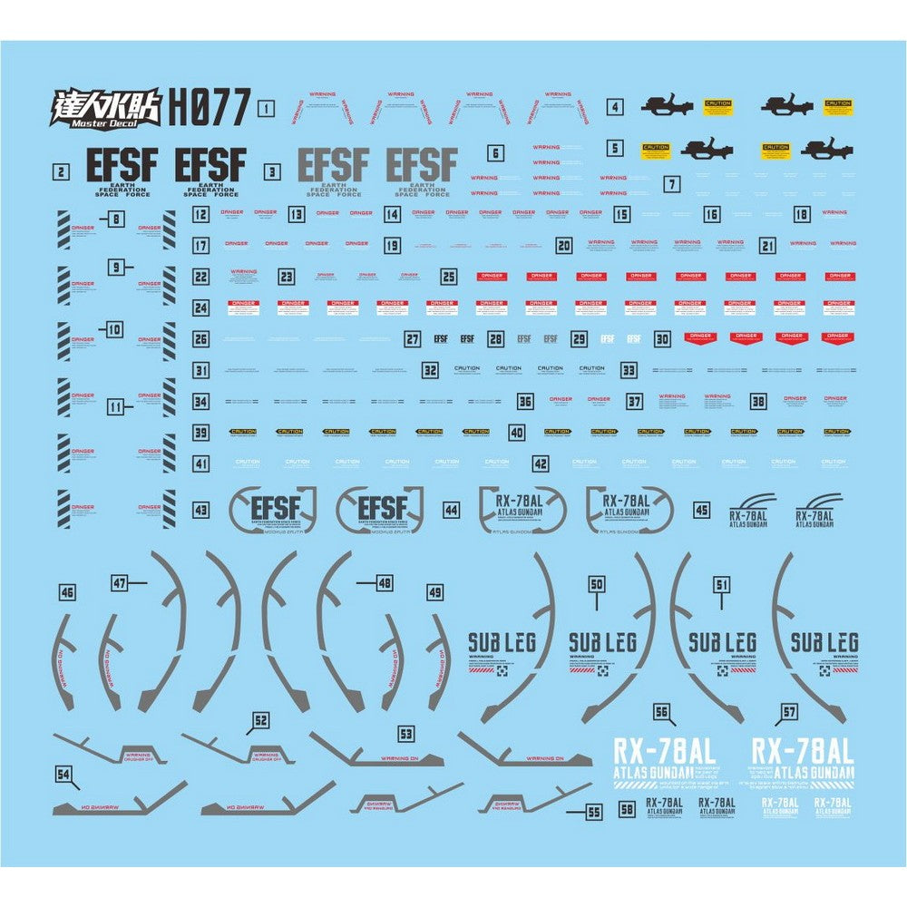 MASTER H077 Water slide decal HG HGUC 1/144 RX-78AL ATLAS FLUO