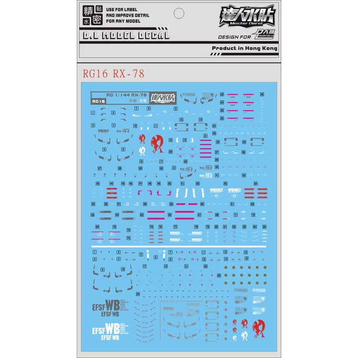 DALIN DL Water Slide Decal For RG 1/144 RX-78 RX78