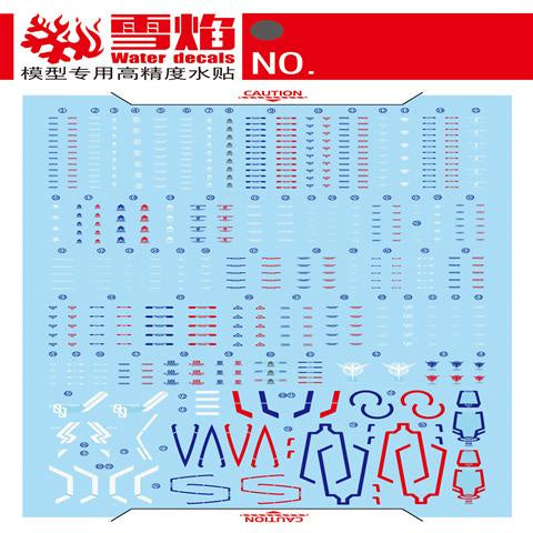 Xueyan Decal For RG-18 RG 00 Raiser 00R  Trans-AM  Blue Red Fluorescence