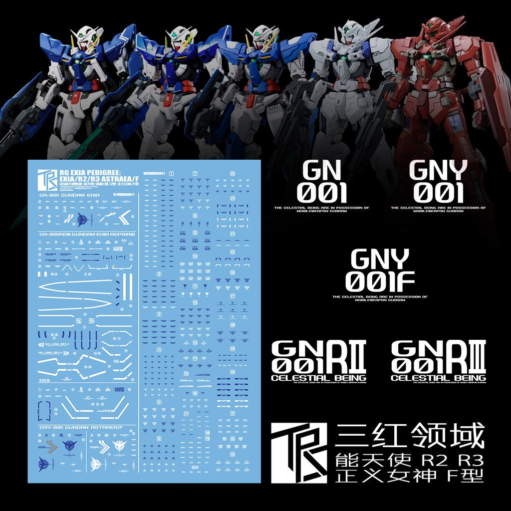 Three Red TRS Water Slide Decals For RG EXIA Series R2 R3 Justice F Type