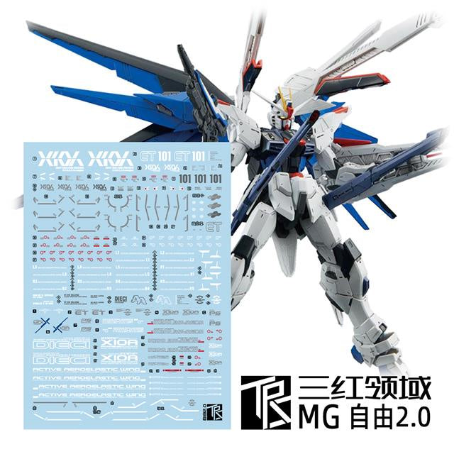 Three Red TRS Slide Decals For MG Freedom 2.0 Gundam