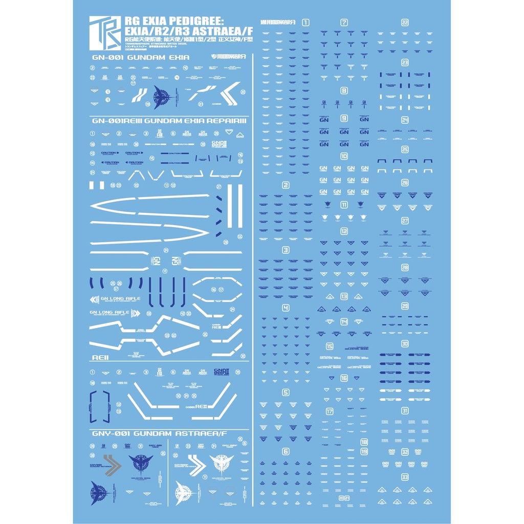 Three Red TRS Water Slide Decals For RG EXIA Series R2 R3 Justice F Type