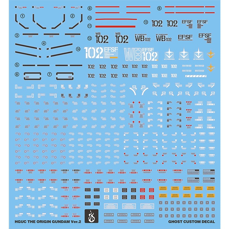 YAN Water Slide Decal For GHOST HG 78 RX-78-02 GTO 2.0 GUNDAM THE ORIGIN VER.2.0