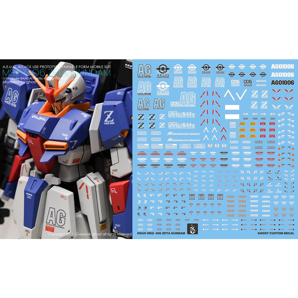 YAN Water Slide Decal For GHOST HGUC Zeta Gundam MSZ-006 Z