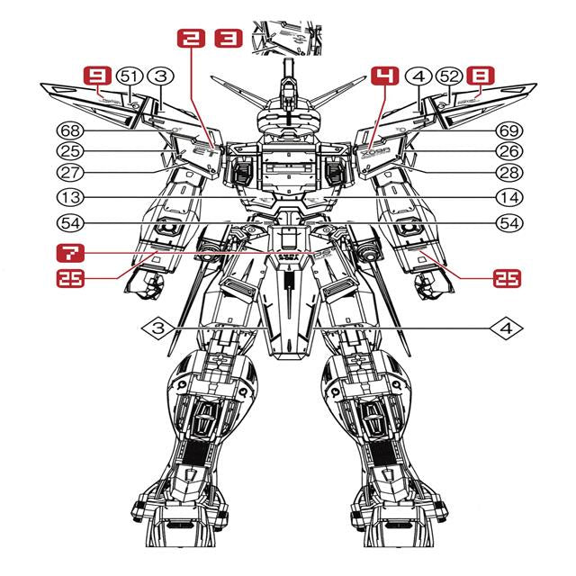 Three Red TRS Slide Decals For MG Justice Gundam