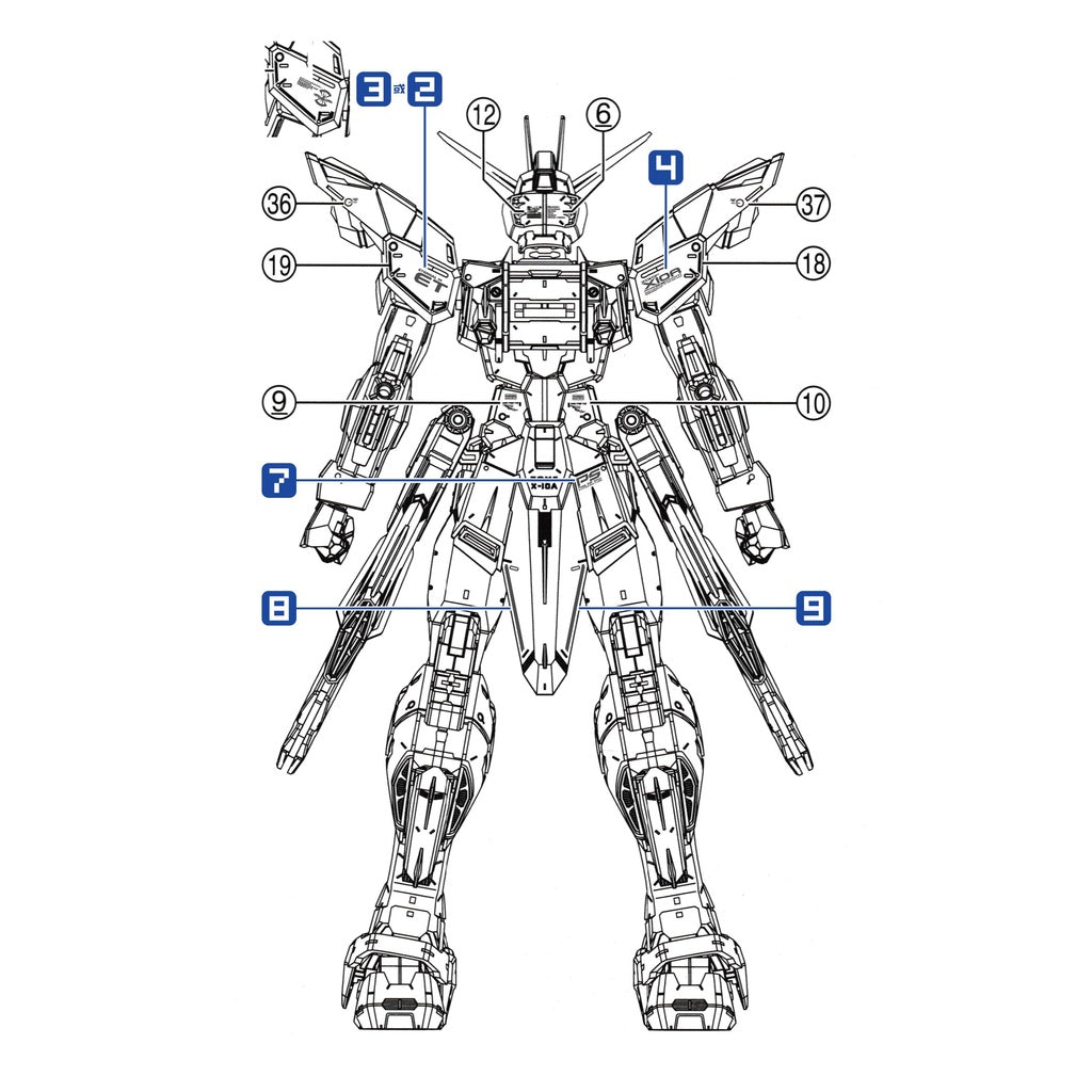 Three Red TRS Slide Decals For MG Freedom 2.0 Gundam