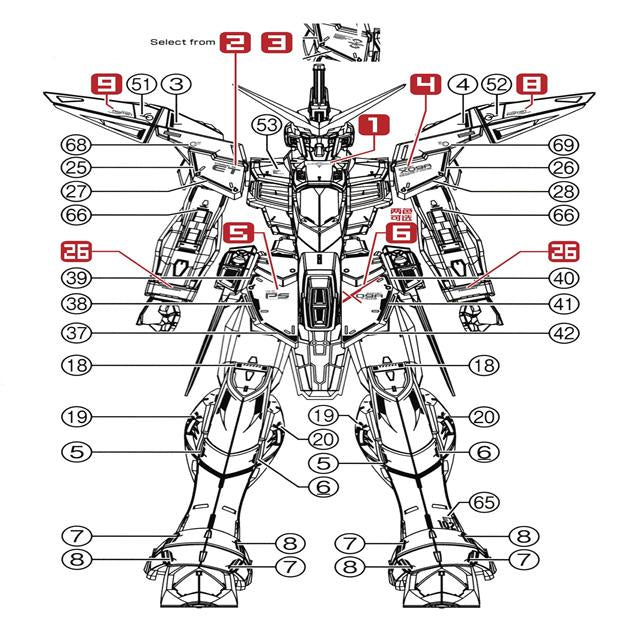 Three Red TRS Slide Decals For MG Justice Gundam